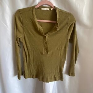 Doen long-sleeve 100% silk shirt - Olive, Large